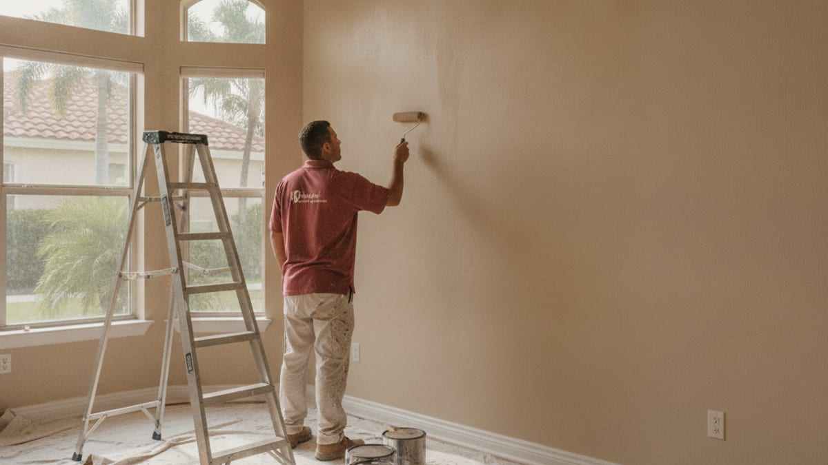 Freshly painted living room in a Tampa home with natural light coming through the windows