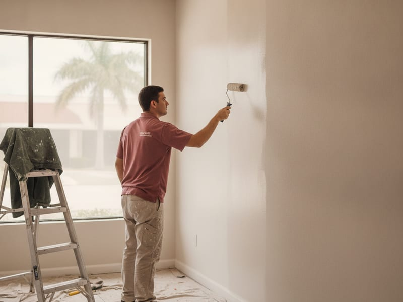 Commercial painting crew working on an office interior in Tampa Bay after hours