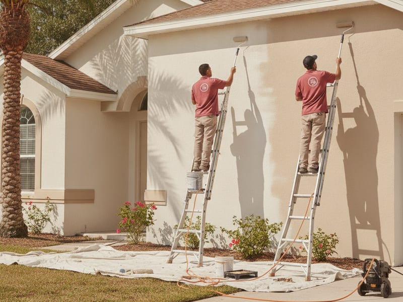 Painting crew applying exterior paint to a Tampa home