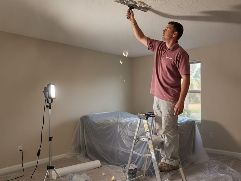 Smooth refinished ceiling after popcorn texture removal in a Tampa Bay home